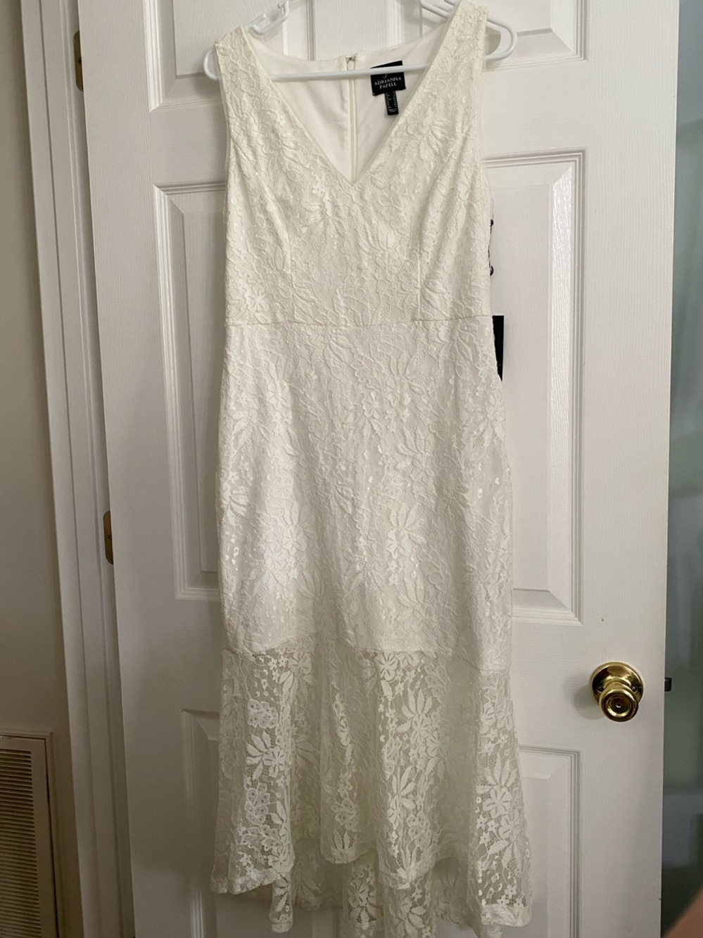 Adrianna Papell White Floral Lace V-Neck Midi Dress